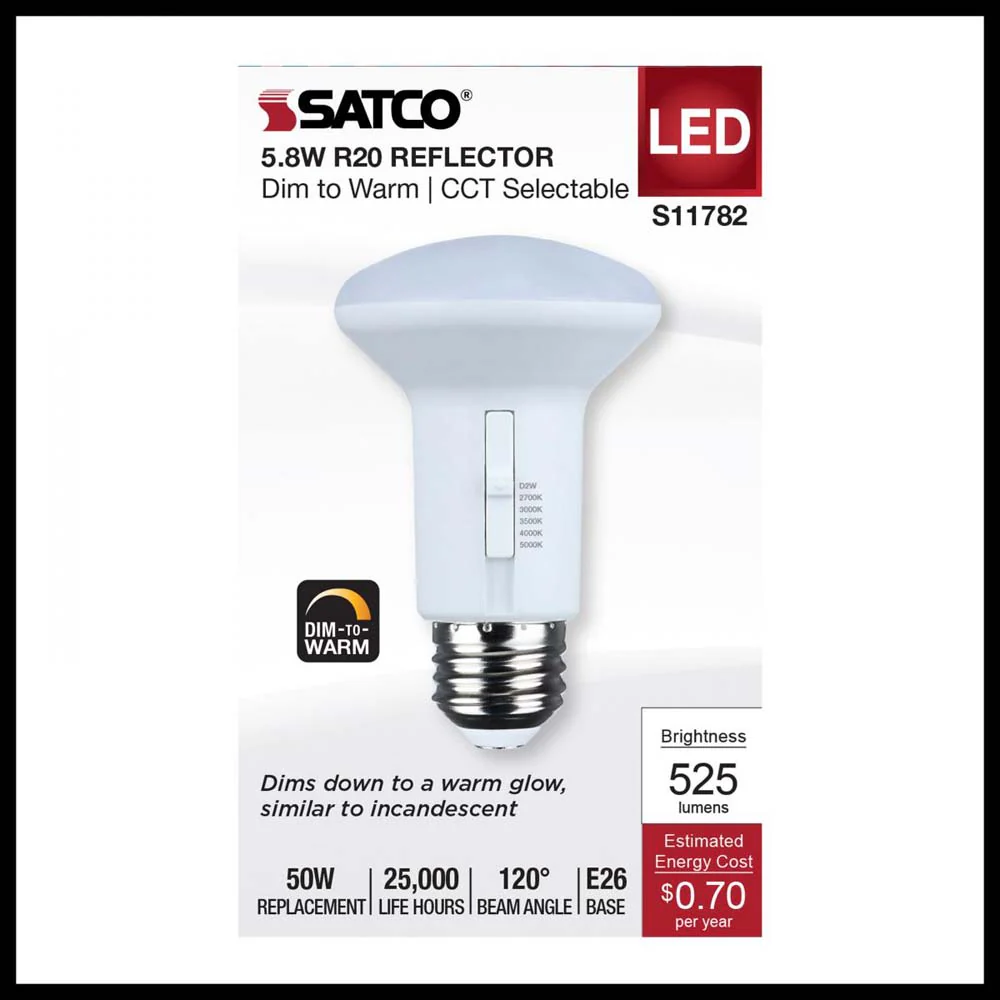 5.8w R20 LED Reflector Bulb CCT Selectable Warm White to Natural Light 120v - Image 2