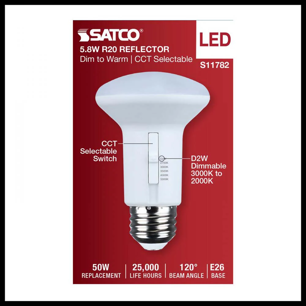 5.8w R20 LED Reflector Bulb CCT Selectable Warm White to Natural Light 120v - Image 3