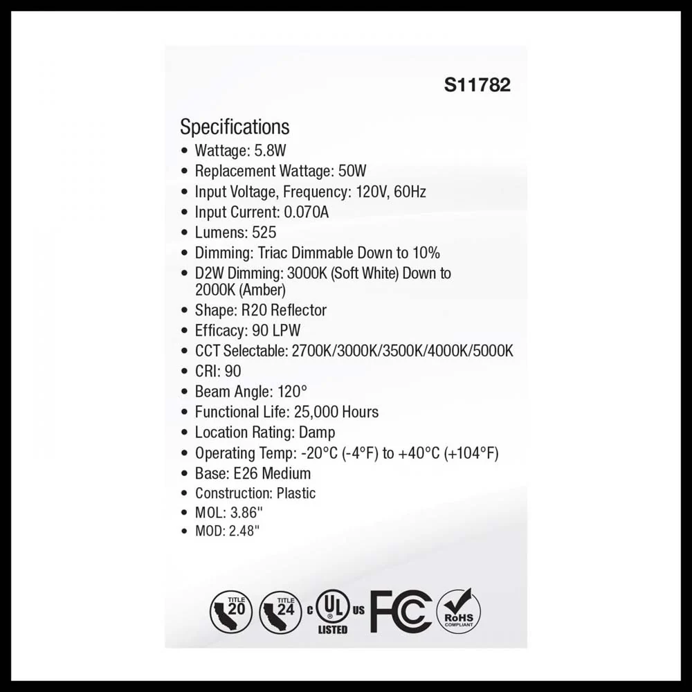 5.8w R20 LED Reflector Bulb CCT Selectable Warm White to Natural Light 120v - Image 6