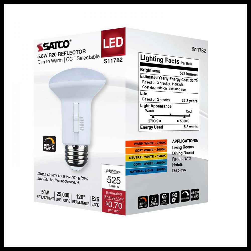 5.8w R20 LED Reflector Bulb CCT Selectable Warm White to Natural Light 120v - Image 7