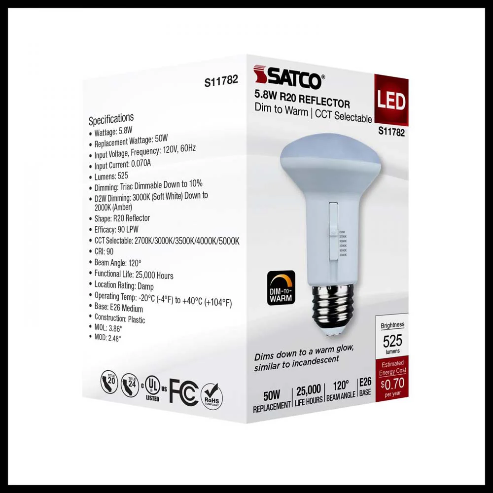 5.8w R20 LED Reflector Bulb CCT Selectable Warm White to Natural Light 120v - Image 8