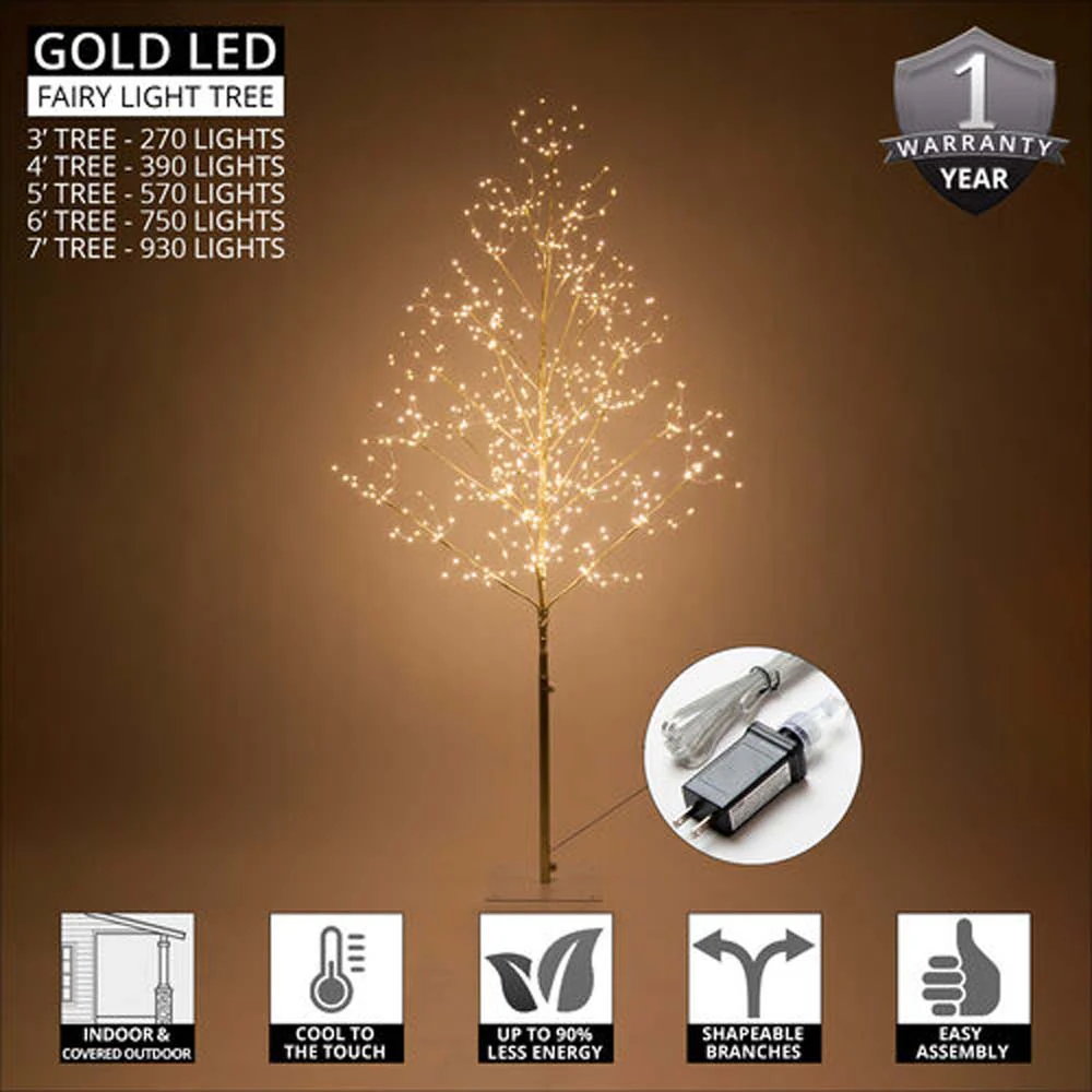 5-ft. Gold Fairy Light Tree, Warm White LED - Image 9