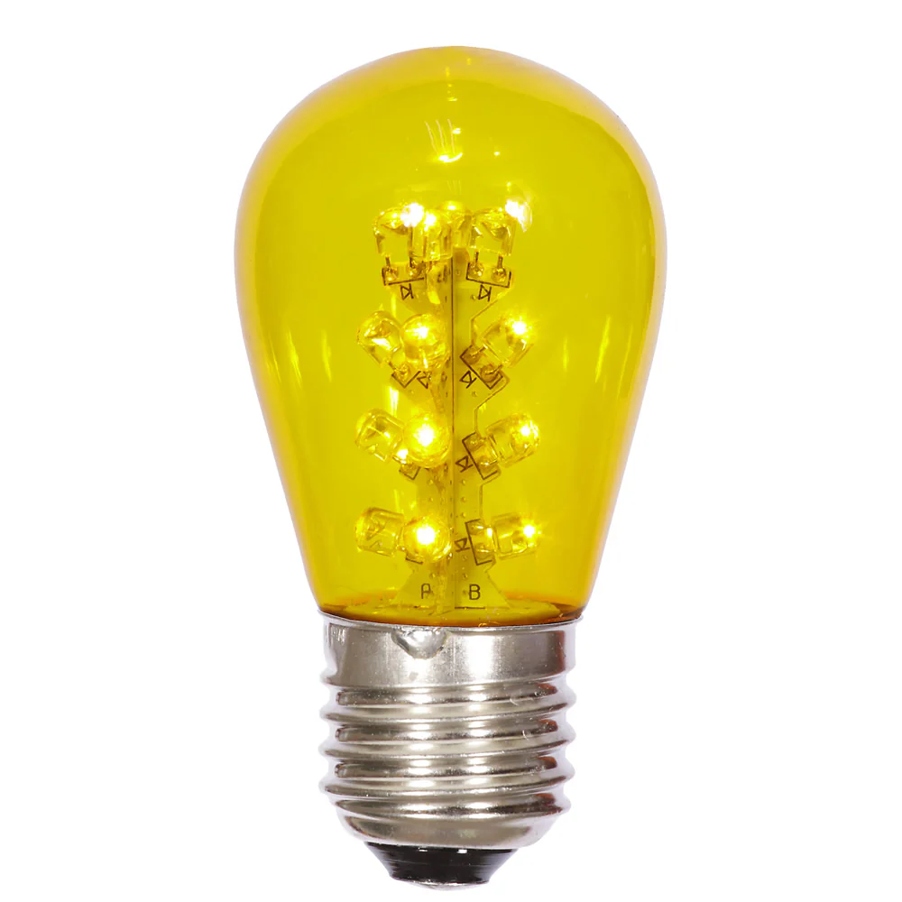 5Pk - Vickerman 1.3w 130v E26 S14 Yellow LED Transparent Christmas Light Bulb
