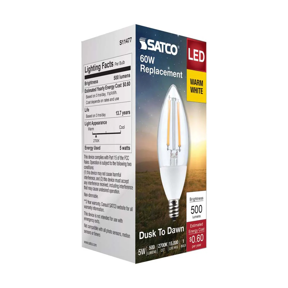 5W B11 Dusk to Dawn LED 2700K Candelabra Base With Photocell - Image 6