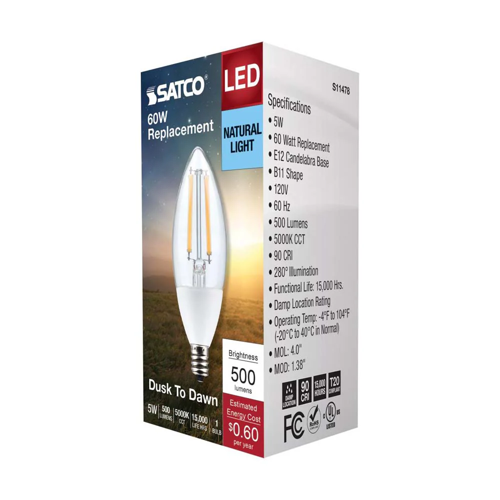 5W B11 Dusk to Dawn LED 5000K Candelabra Base With Photocell - Image 7