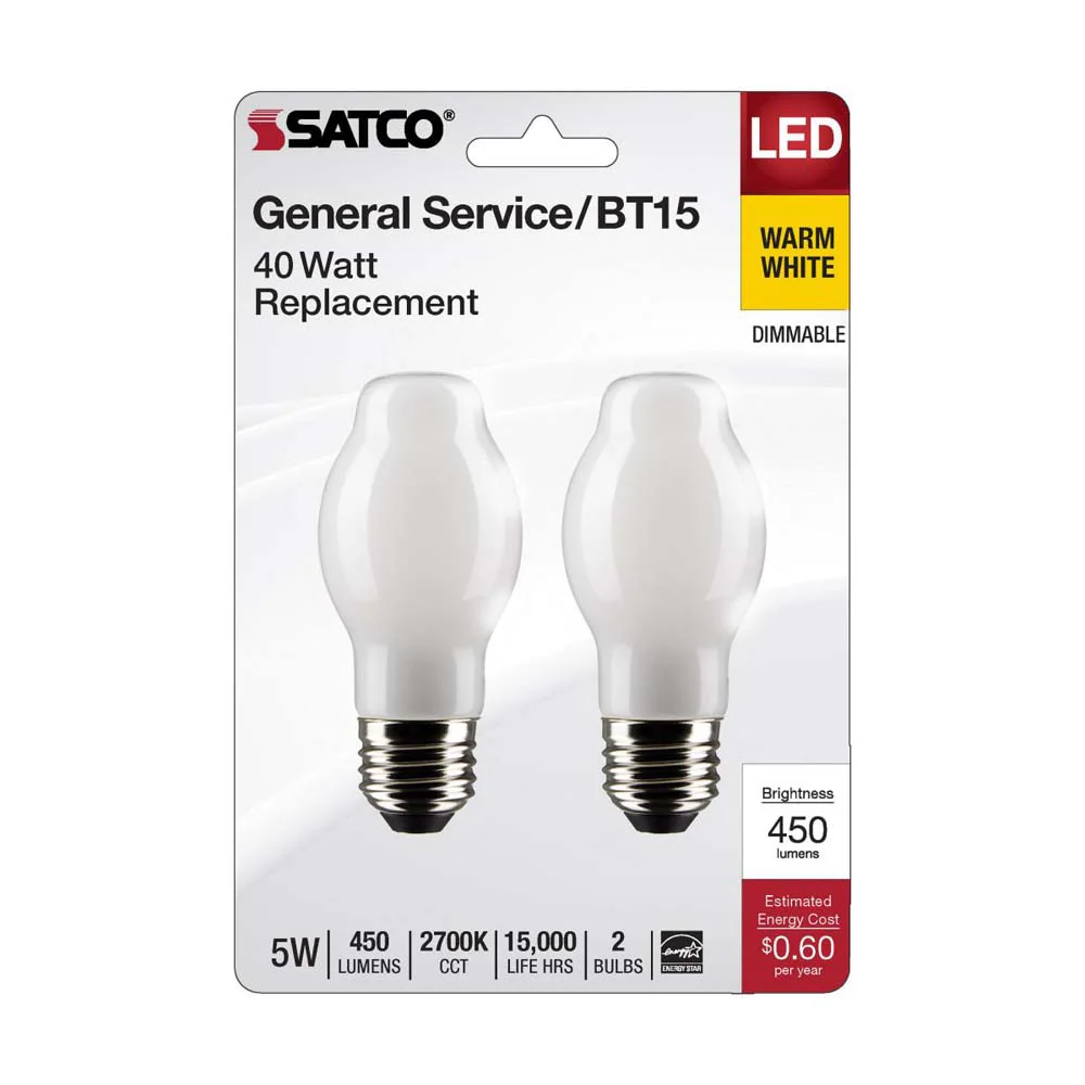 5W BT15 LED White Medium Base 2700K 450 Lumens 120v - Image 2