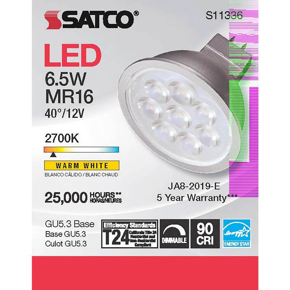 6.5W MR16 LED 2700K GU5.3 base 40 deg. Beam Angle 12v - Image 3