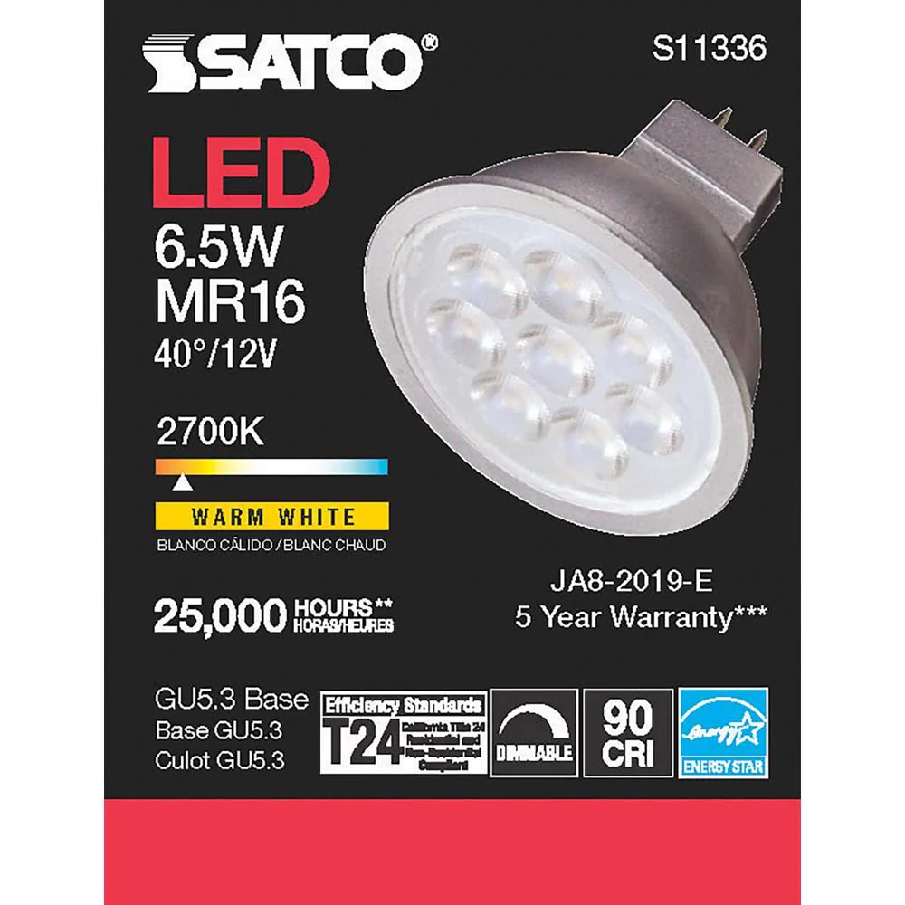 6.5W MR16 LED 2700K GU5.3 base 40 deg. Beam Angle 12v - Image 4