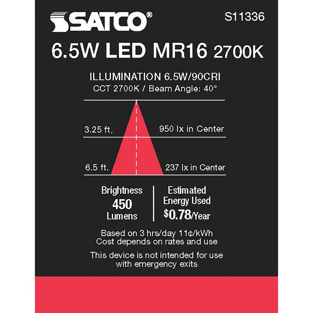 6.5W MR16 LED 2700K GU5.3 base 40 deg. Beam Angle 12v - Image 5