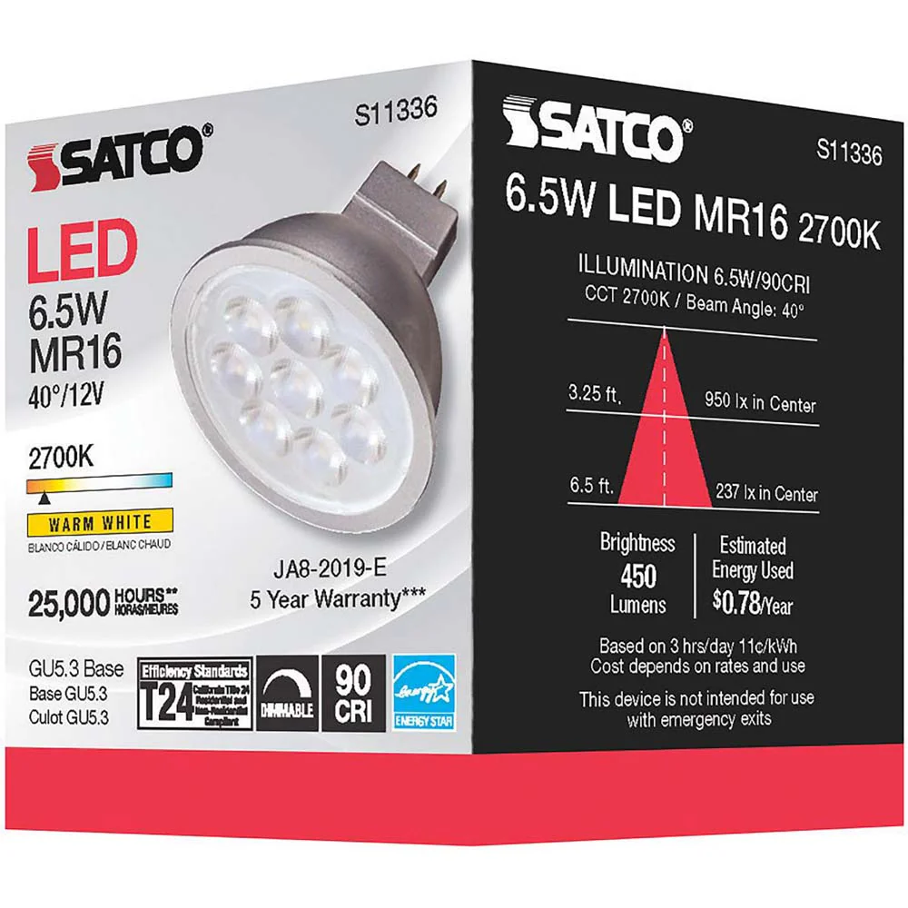 6.5W MR16 LED 2700K GU5.3 base 40 deg. Beam Angle 12v - Image 7
