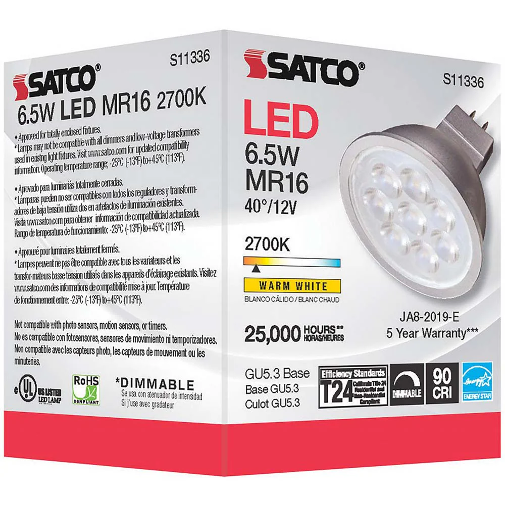 6.5W MR16 LED 2700K GU5.3 base 40 deg. Beam Angle 12v - Image 8