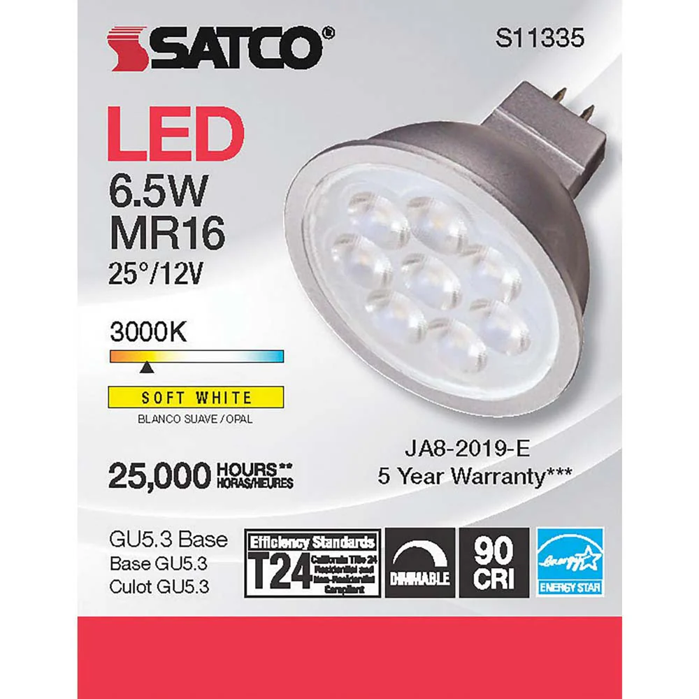 6.5W MR16 LED 3000K GU5.3 base 25 deg. Beam Angle 12v - Image 3