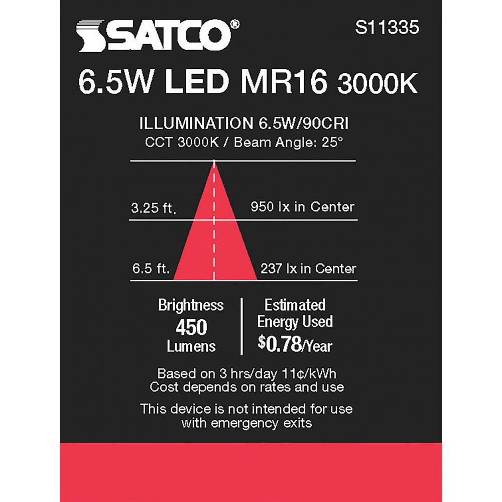 6.5W MR16 LED 3000K GU5.3 base 25 deg. Beam Angle 12v - Image 5
