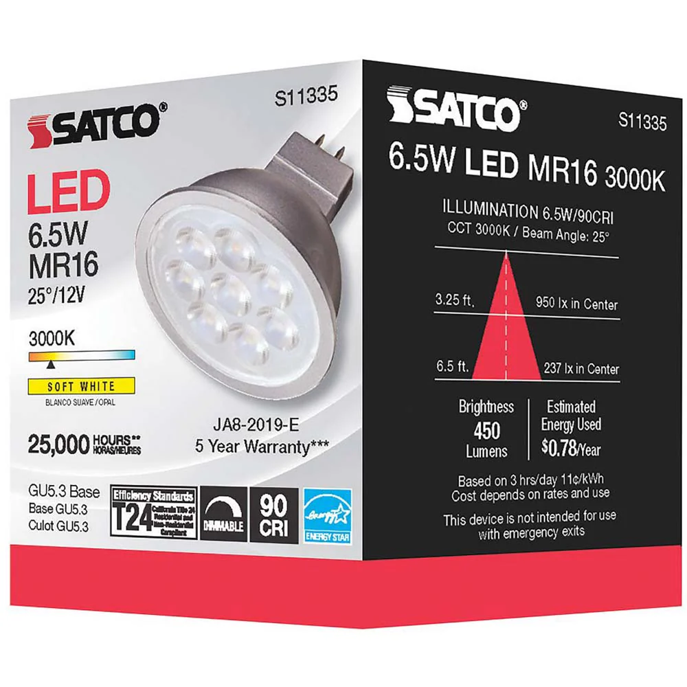 6.5W MR16 LED 3000K GU5.3 base 25 deg. Beam Angle 12v - Image 6