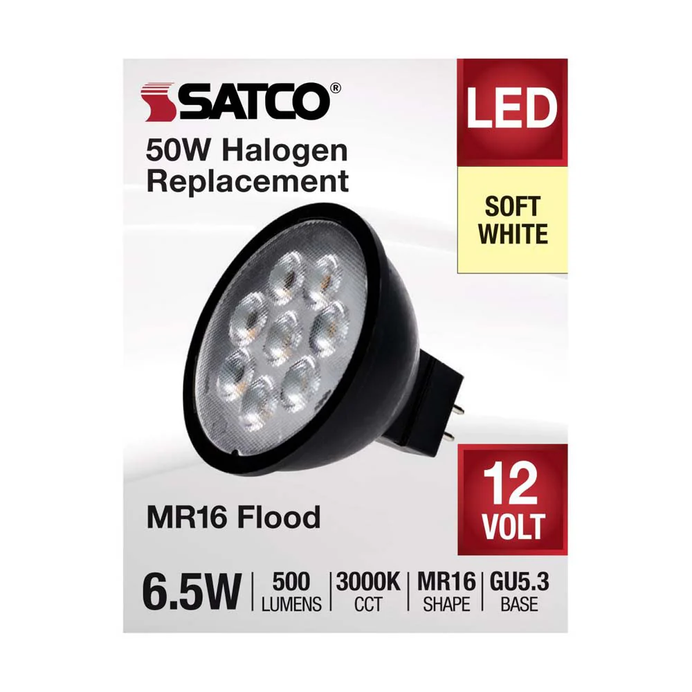 6.5W 12v MR16 LED 3000K GU5.3 Base 500LM Flood 40D Black Finish Bulb - Image 2