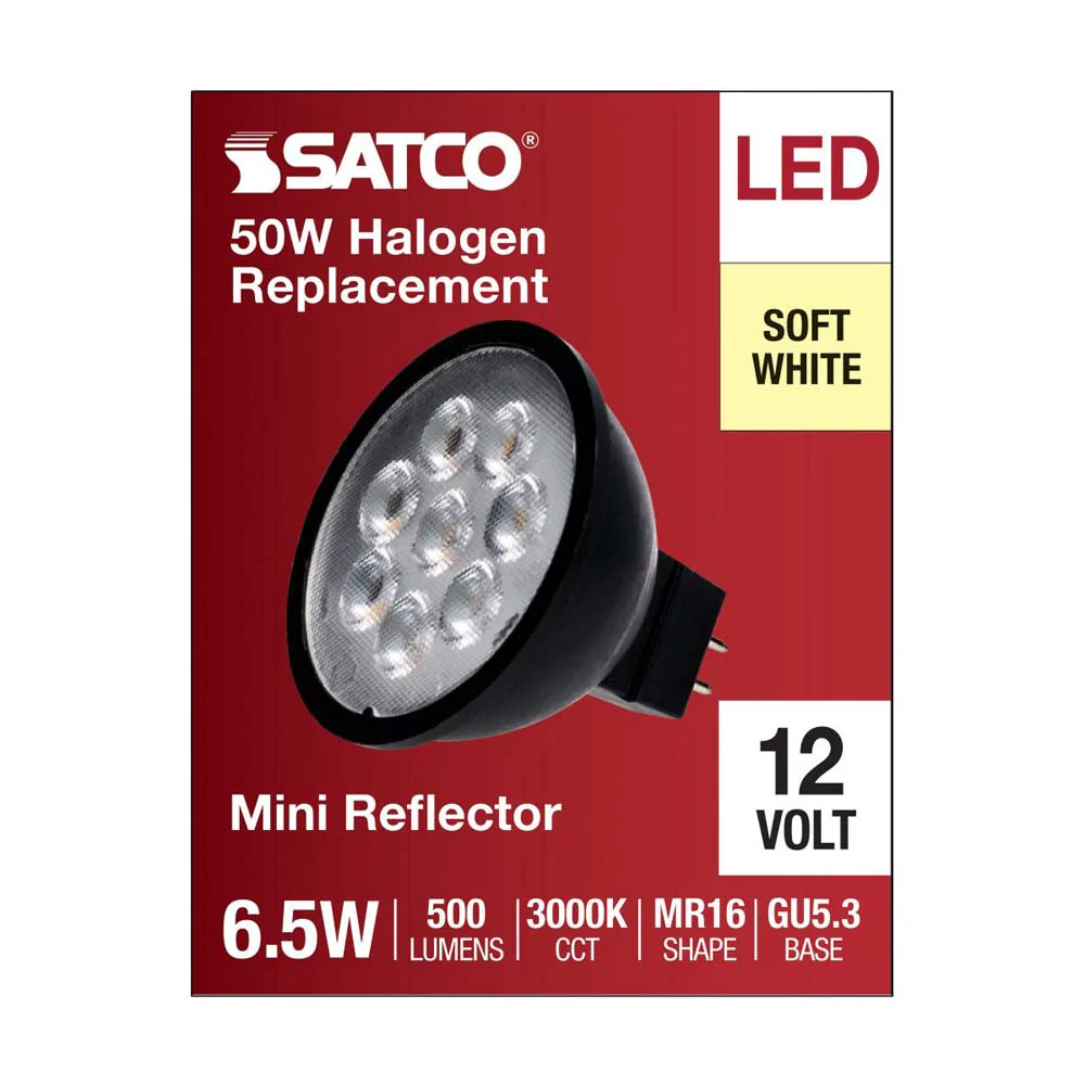 6.5W 12v MR16 LED 3000K GU5.3 Base 500LM Flood 40D Black Finish Bulb - Image 3