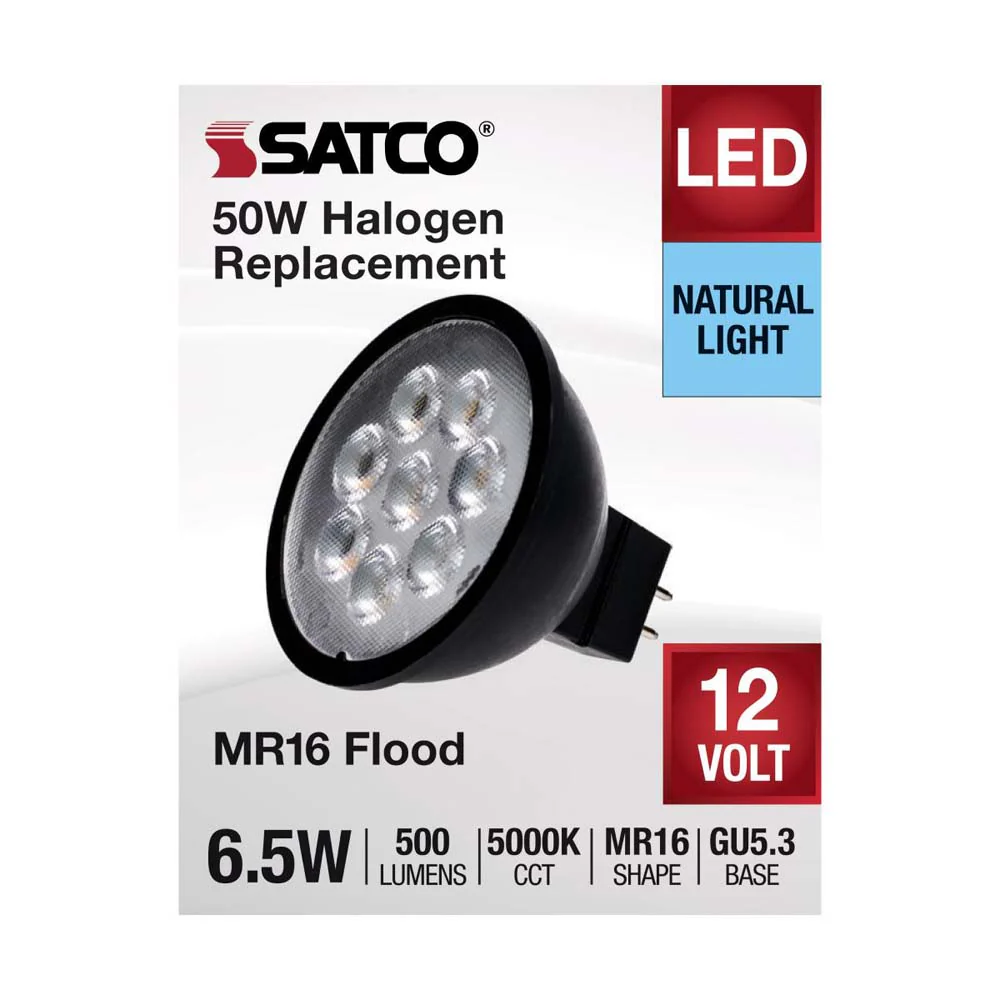 6.5W 12v MR16 LED 5000K GU5.3 Base 500LM Flood 40D Black Finish Bulb - Image 2