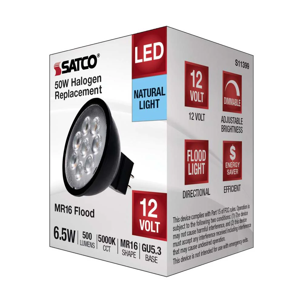 6.5W 12v MR16 LED 5000K GU5.3 Base 500LM Flood 40D Black Finish Bulb - Image 5