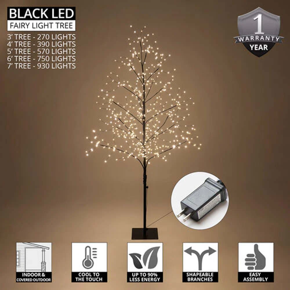6-ft. Black Fairy Light Tree, Warm White LED - Image 2