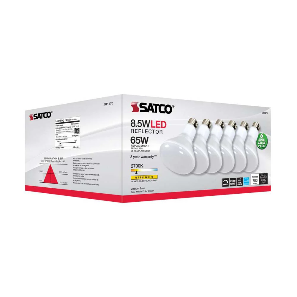 6Pk - 8.5W BR30 LED 2700K Medium Base Dimmable - 65w equiv - Image 8
