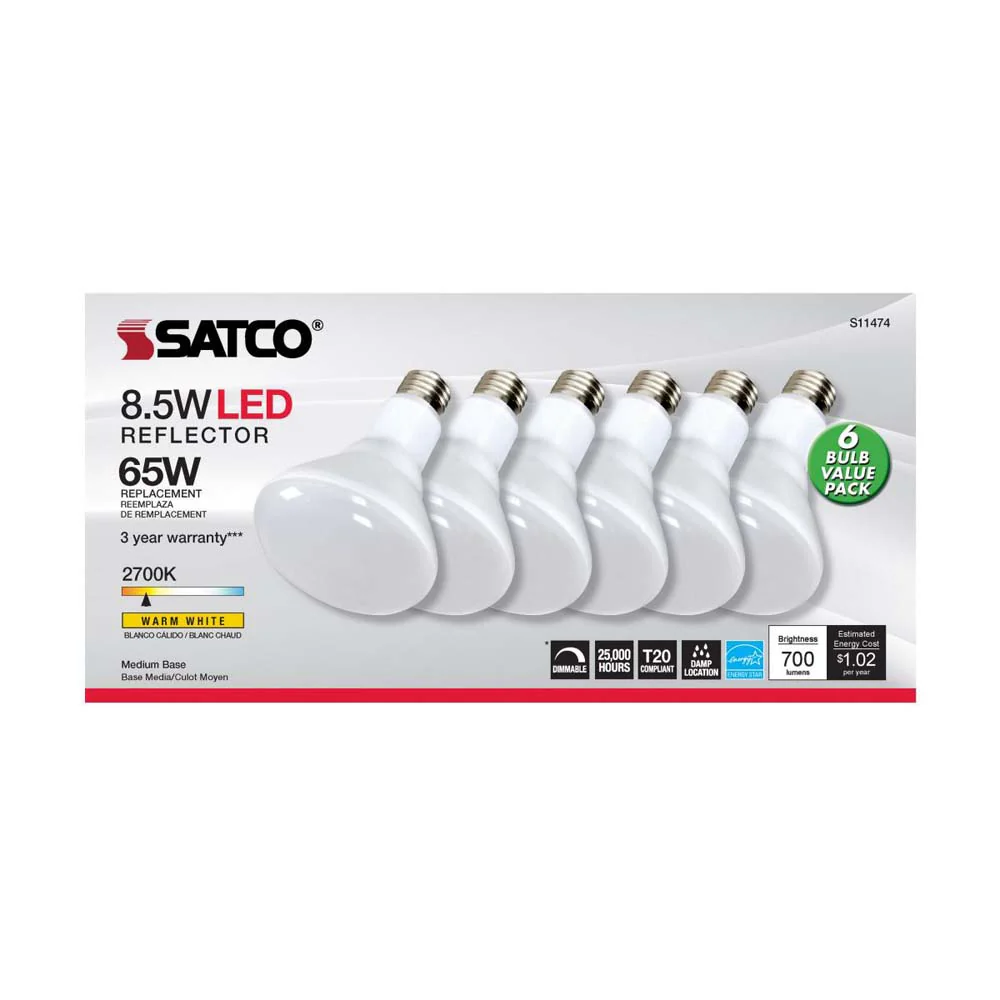 6Pk - 8.5W BR30 LED 2700K Medium Base Dimmable - 65w equiv - Image 4
