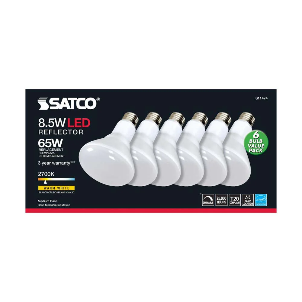 6Pk - 8.5W BR30 LED 2700K Medium Base Dimmable - 65w equiv - Image 5