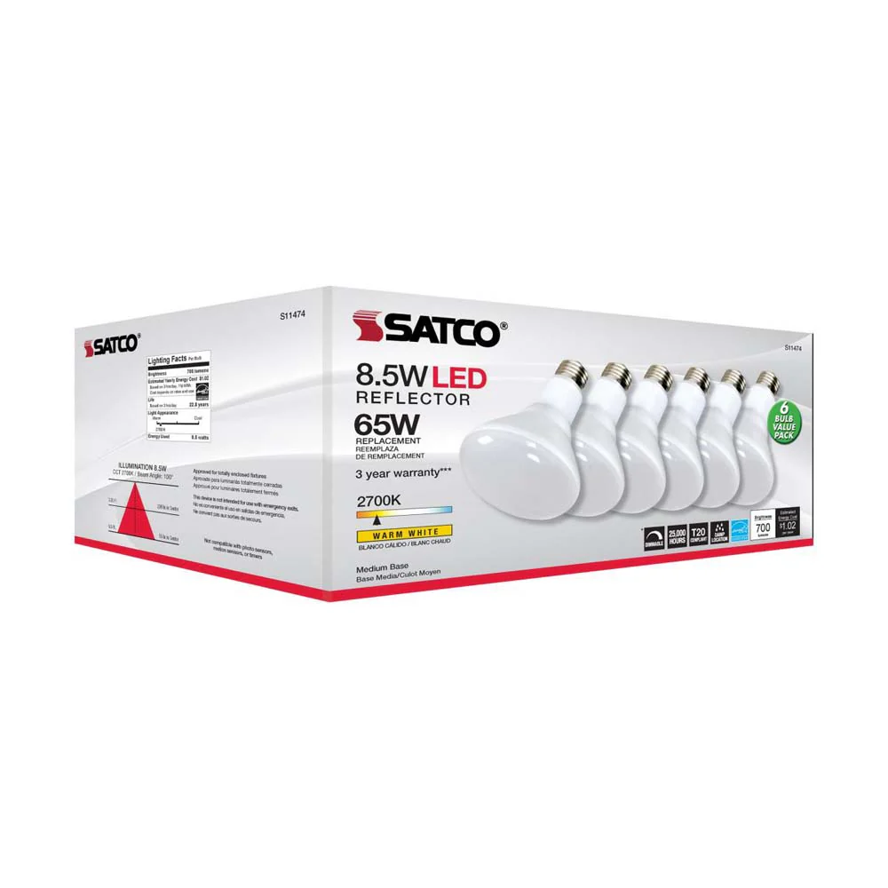 6Pk - 8.5W BR30 LED 2700K Medium Base Dimmable - 65w equiv - Image 9