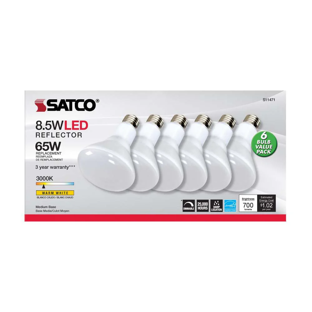 6Pk - 8.5W BR30 LED 3000K Medium Base Dimmable - 65w equiv - Image 3