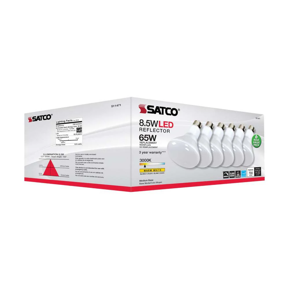 6Pk - 8.5W BR30 LED 3000K Medium Base Dimmable - 65w equiv - Image 9