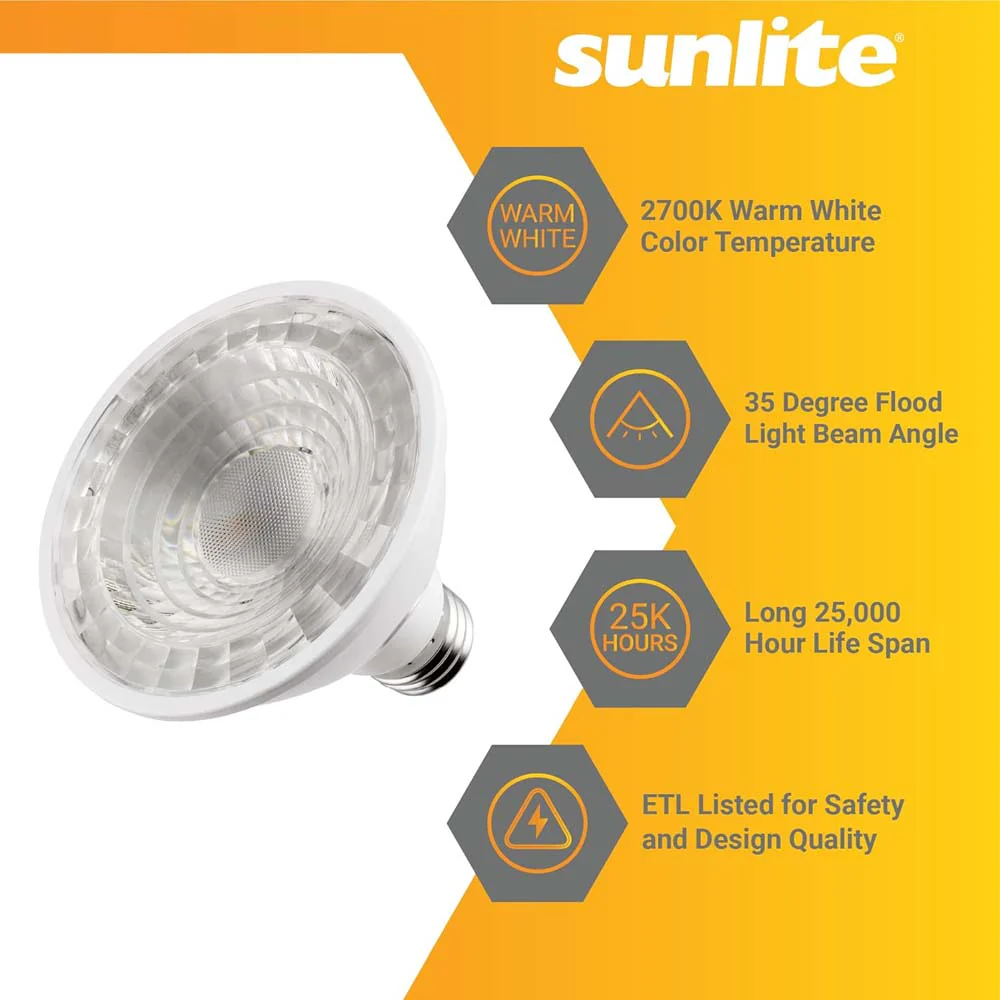 6Pk - Sunlite 10w LED Par30 Short Neck E26 Base 2700K Warm White Bulb - Image 3