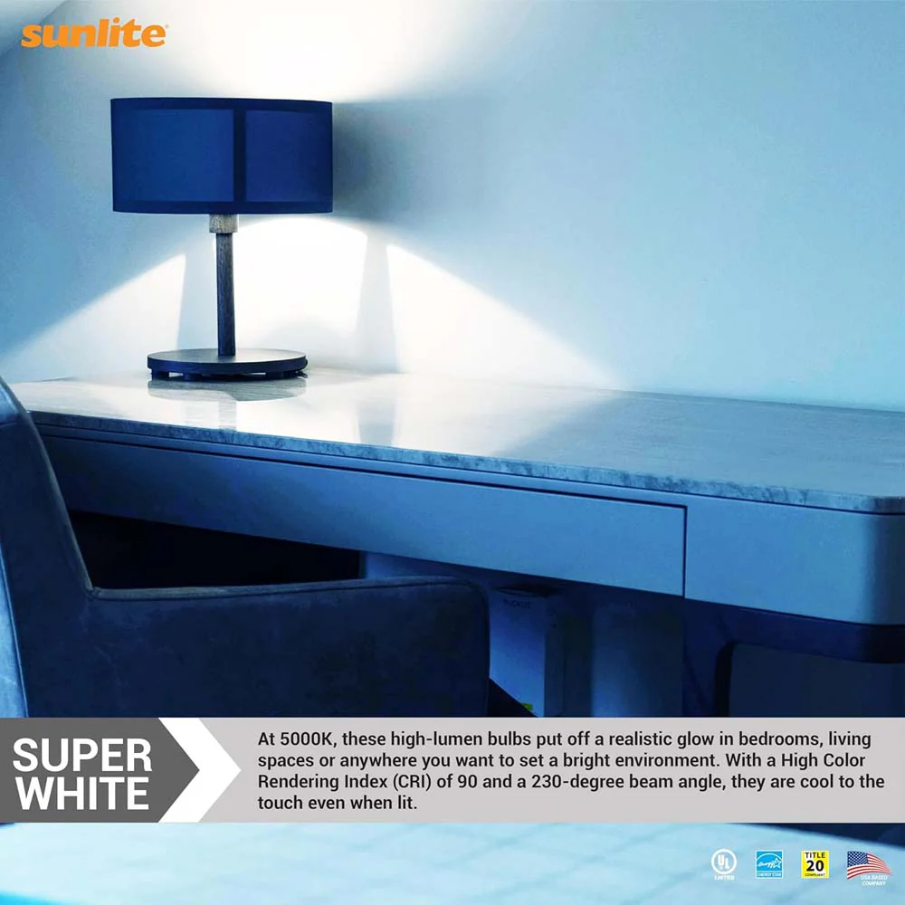 6Pk - Sunlite 11w LED A19 1100Lm 120V E26 Base 5000K SuperWhite Bulb - 75w equiv - Image 4