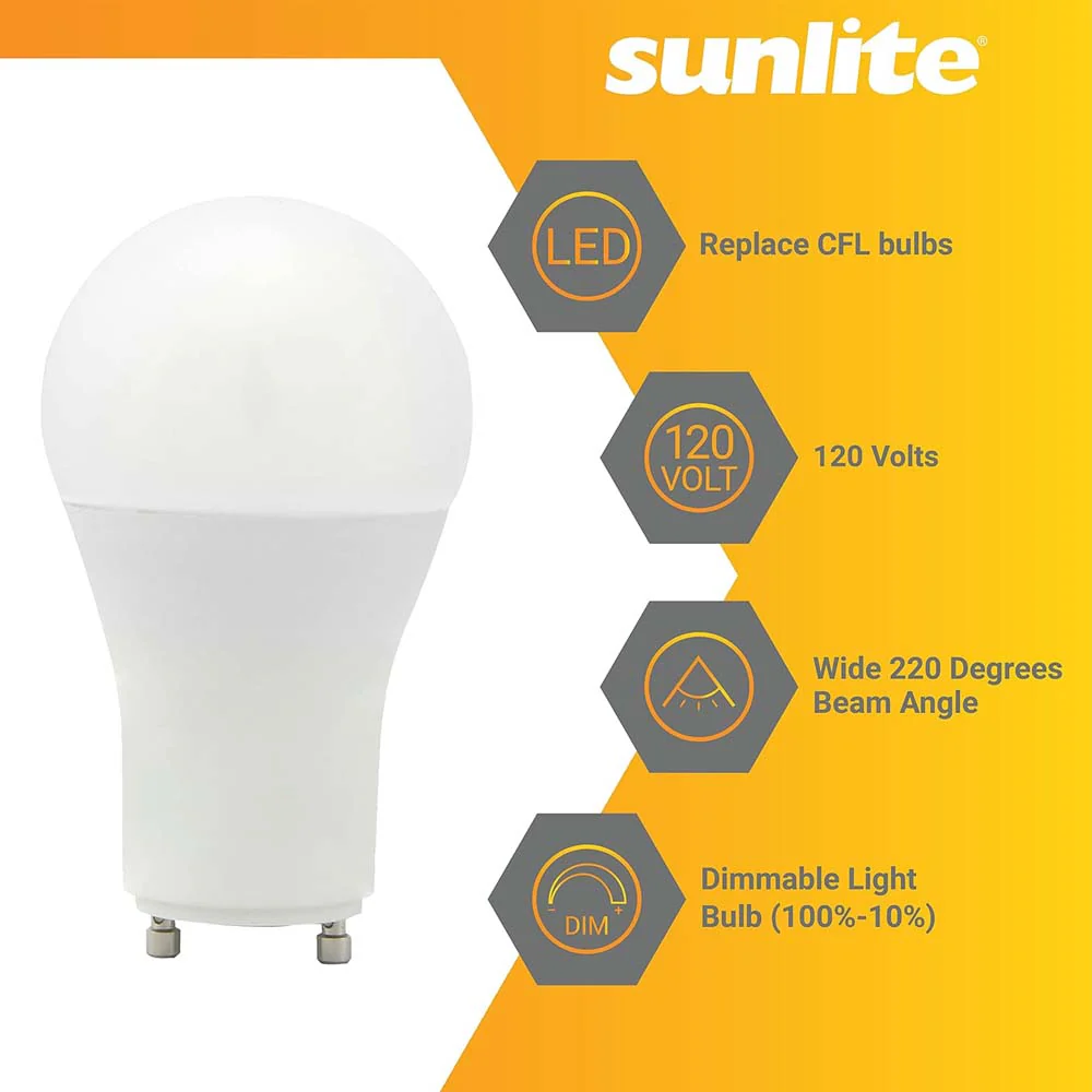 Sunlite 14w LED A19 120v Dimmable GU24 Base 3000K Bulb - 100w Equiv - Image 3