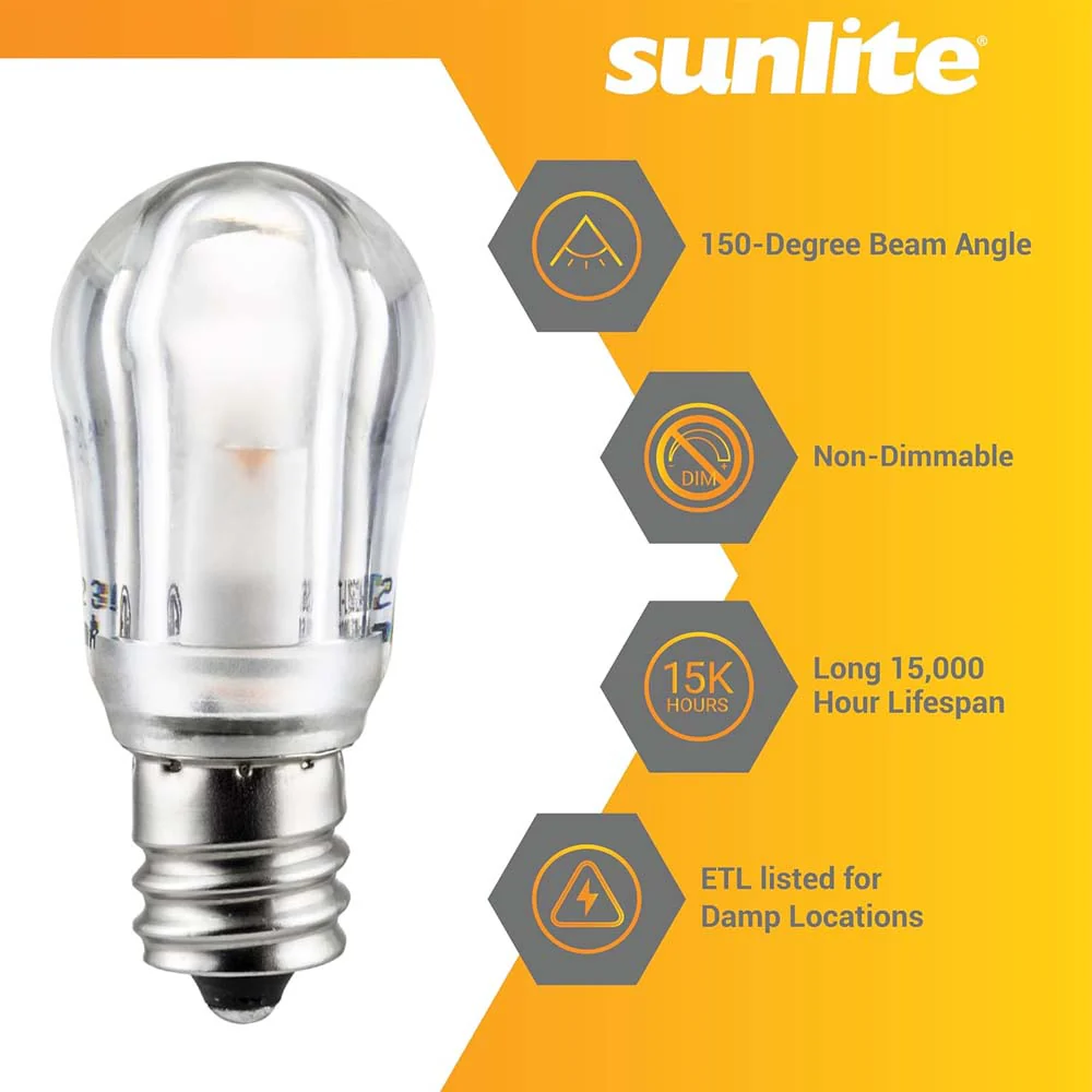 6Pk - Sunlite 1w S6 LED Night E12 Candelabra Base 2700K Warm White Bulb - Image 3