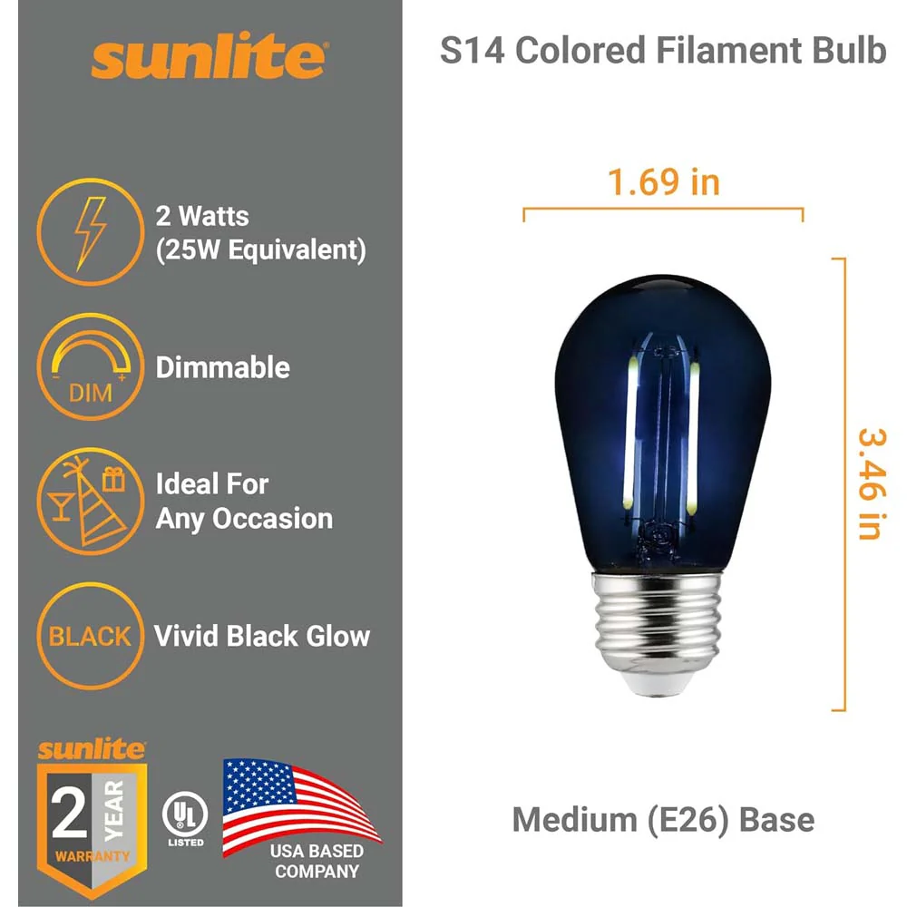 6Pk - Sunlite 2w LED Black S14 Sign Transparent E26 Base Dimmable Bulb - Image 2