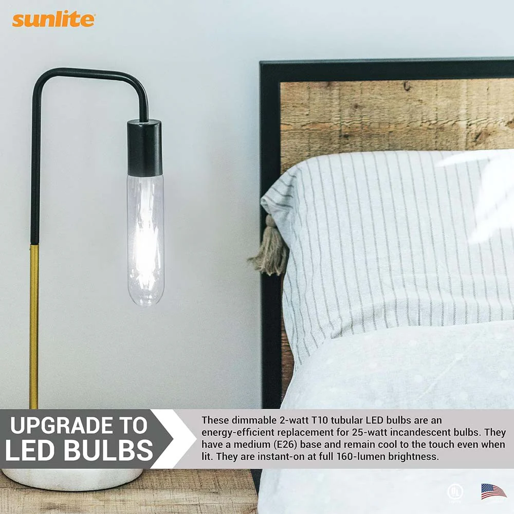 6Pk - Sunlite 2w LED Edison T10/T30 Tubular E26 5000K Bulb - 25W Equiv - Image 4