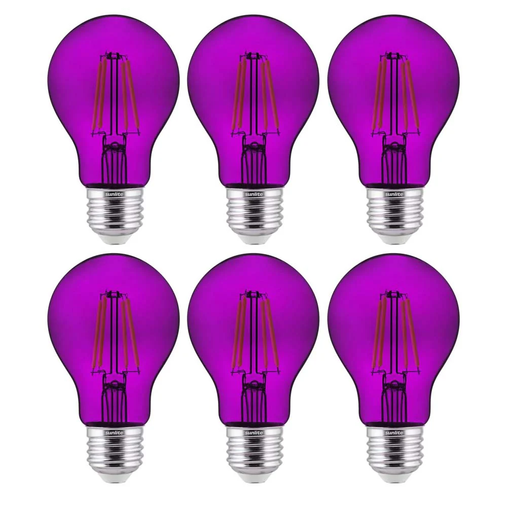 6Pk - Sunlite 4.5 Watts LED A19 Colored Purple Transparent Dimmable Light Bulb