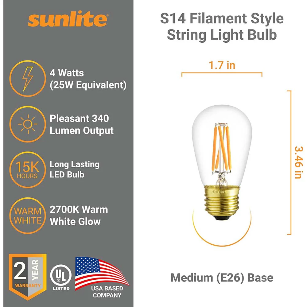 6Pk - Sunlite 4w LED S14 Glass String E26 Base 2700K Bulb - 25W Equiv - Image 2
