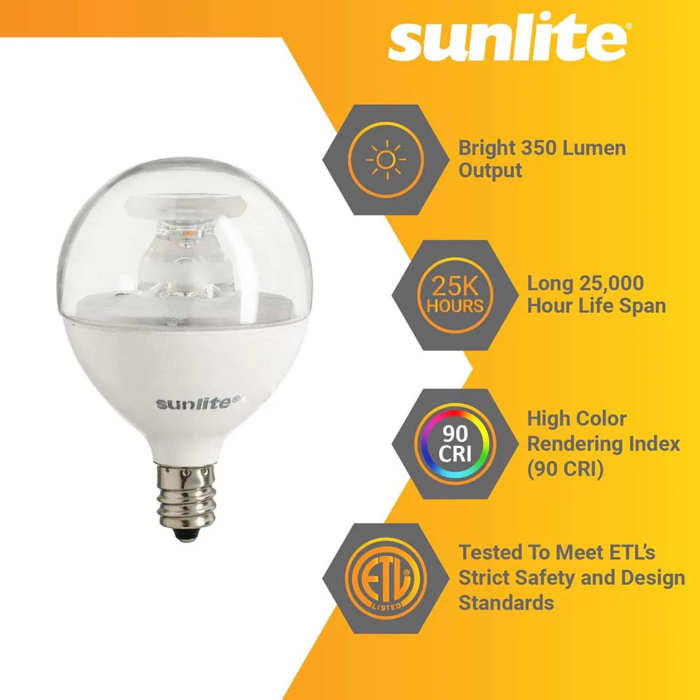 6Pk - Sunlite 5w LED G16.5 Clear E12 Base 3000K Bulb - 40W Equiv - Image 3