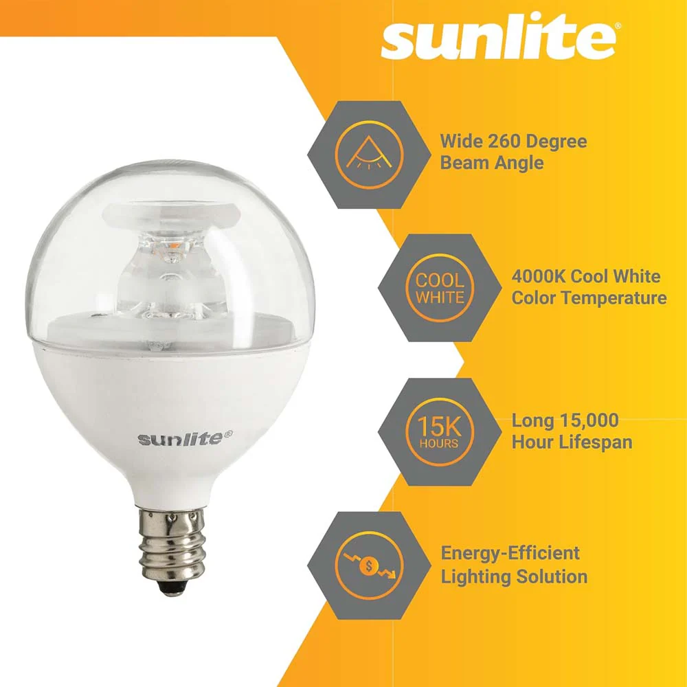 6Pk - Sunlite 5w LED G16.5 Clear Globe E12 Base 4000K Bulb - 40W Equiv - Image 3