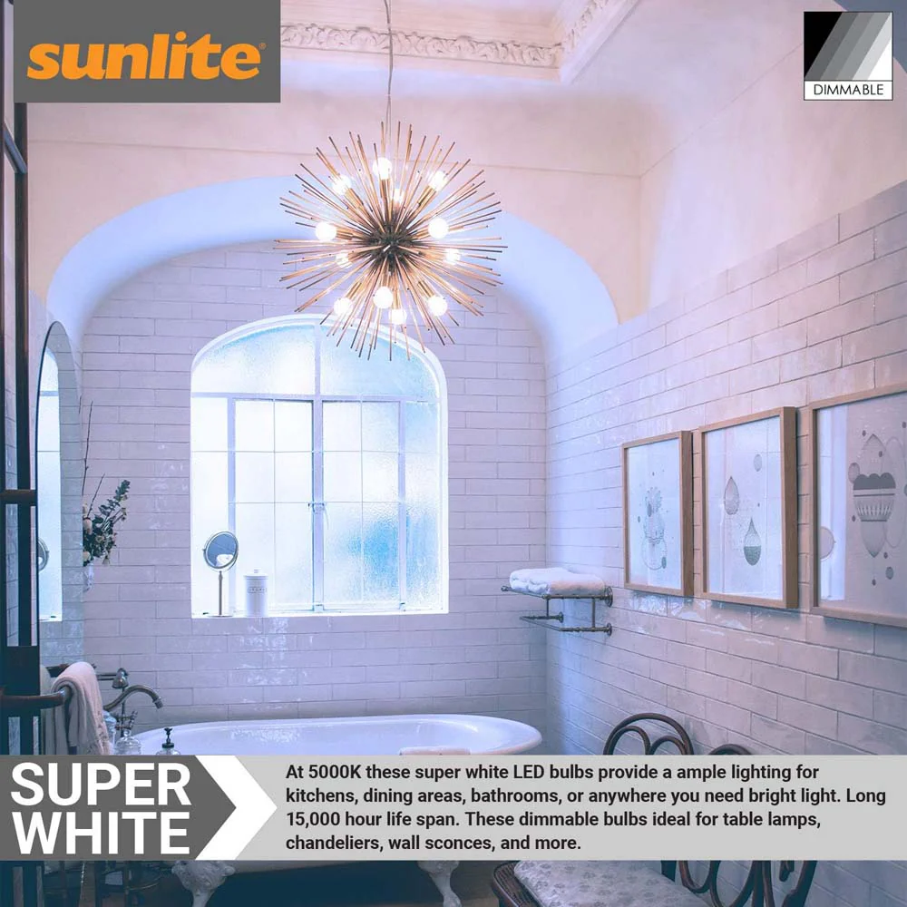 6Pk - Sunlite 5w LED G16.5 Filament Globe E12 Base 5000K Super White Bulb - Image 4