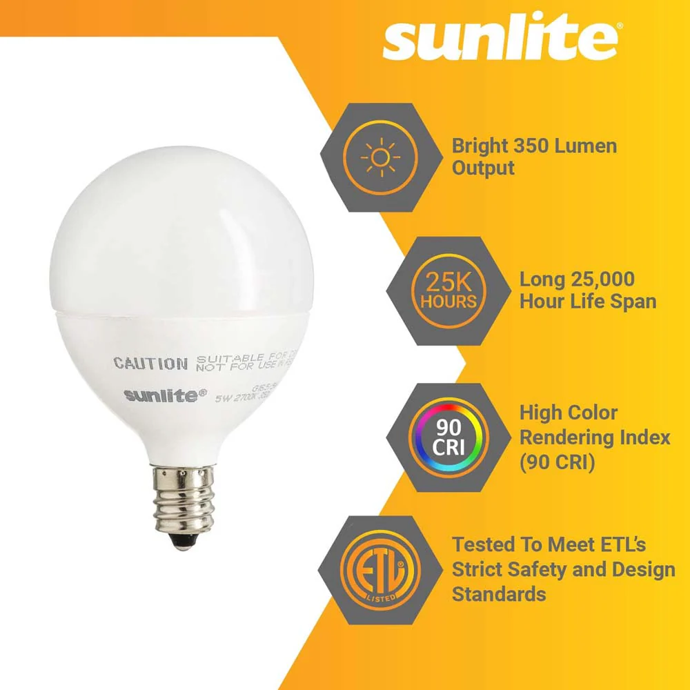6Pk - Sunlite 5w LED G16.5 frosted E12 Base 3000K Bulb - 40W Equiv - Image 3