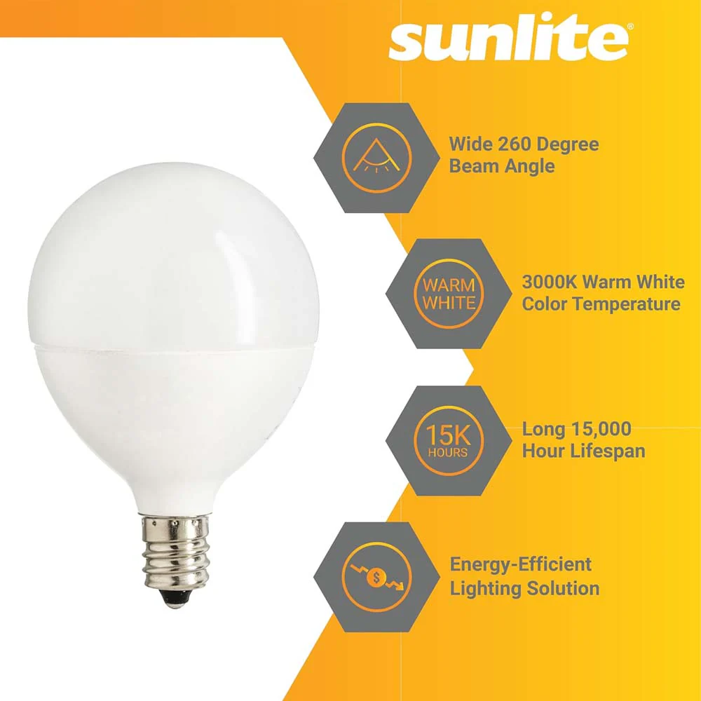 6Pk - Sunlite 5w LED G16.5 Frosted Globe E12 Base 4000K Bulb - 40W Equiv - Image 3