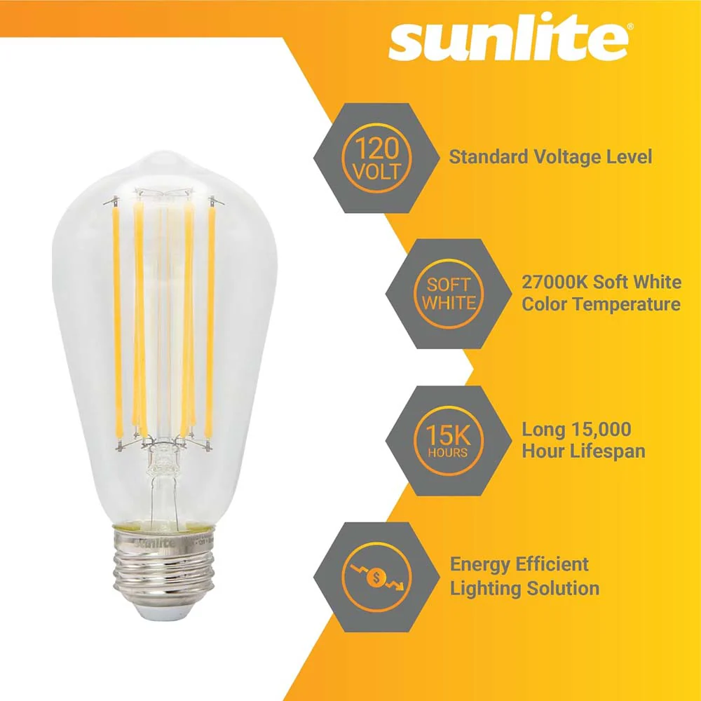 Sunlite 6w LED S19 Filament Style Edison E26 Base 2700K Bulb - 60W Equiv - Image 3