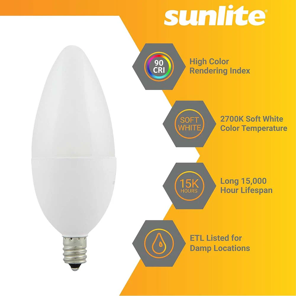 6Pk - Sunlite 7w LED B11 Decorative Chandelier E12 2700K Bulb - 60W Equiv - Image 3