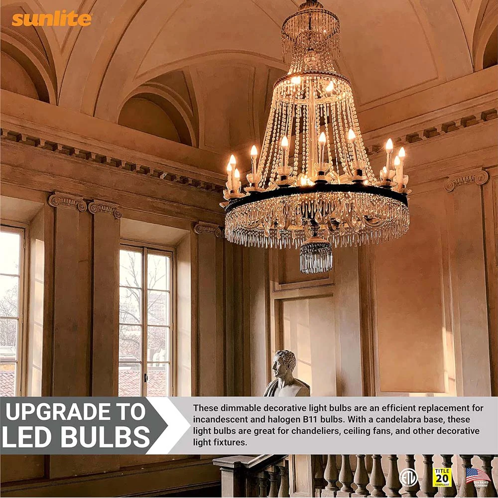 6Pk - Sunlite 7w LED B11 Decorative Chandelier E12 2700K Bulb - 60W Equiv - Image 4