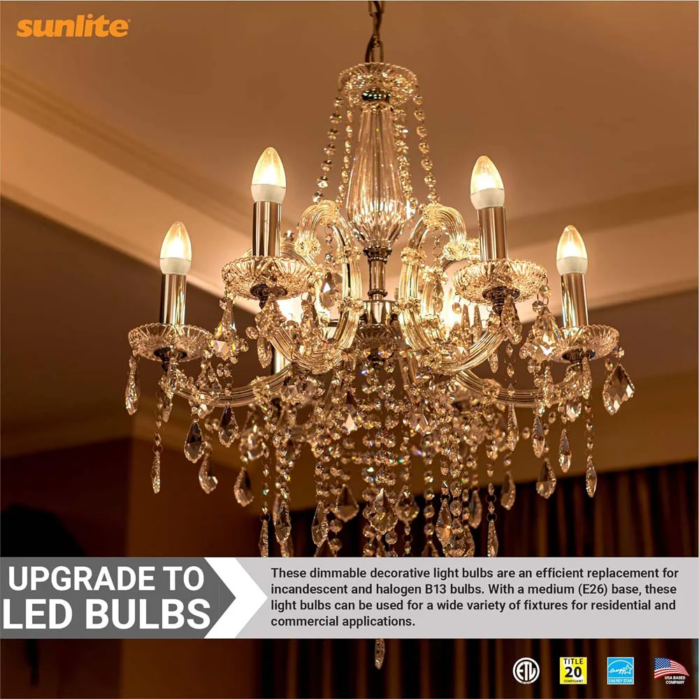 6Pk - Sunlite 7w LED B13 Decorative Chandelier E26 3000K Bulb - 60W Equiv - Image 4