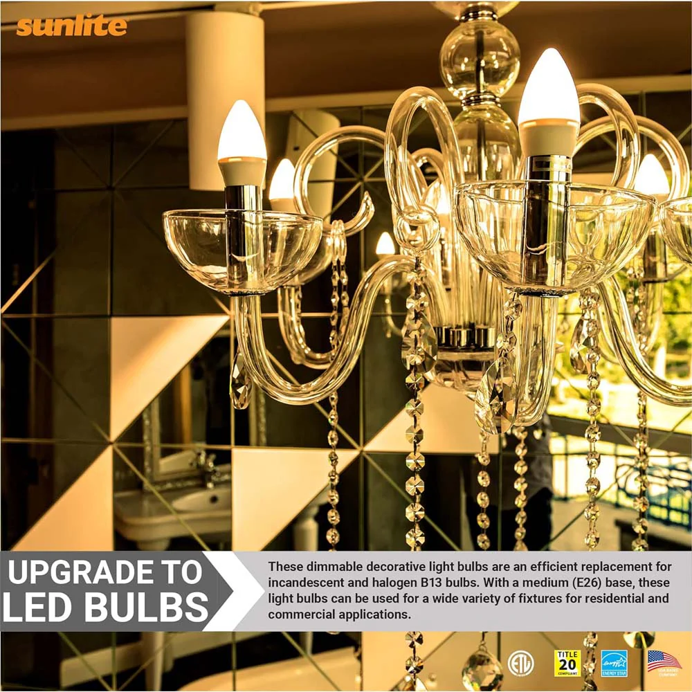 6Pk - Sunlite 7w LED B13 Decorative Chandelier E26 3000K Bulb - 60W Equiv - Image 4