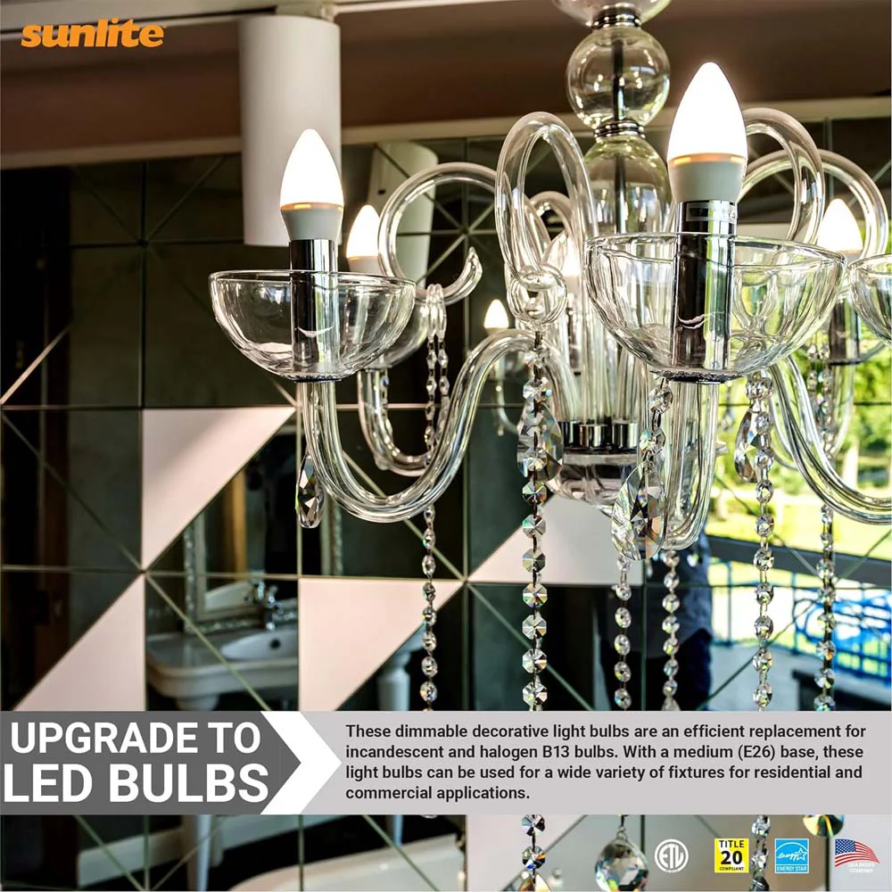 6Pk - Sunlite 7w LED B13 Decorative Chandelier E26 4000K Bulb - 60W Equiv - Image 3