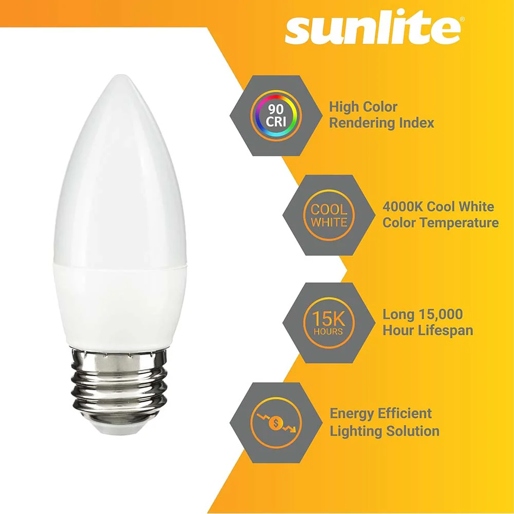 6Pk - Sunlite 7w LED B13 Decorative Chandelier E26 4000K Bulb - 60W Equiv - Image 4