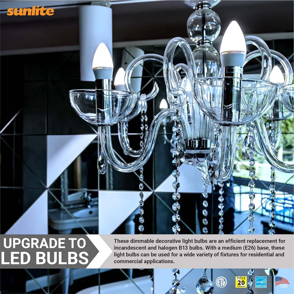 6Pk - Sunlite 7w LED B13 Decorative Chandelier E26 5000K Bulb - 60W Equiv - Image 4